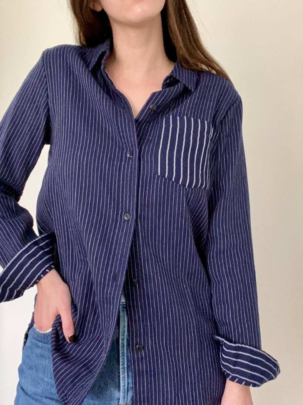 Madewell Classic Ex-Boyfriend Shirt in Stripe Mix (size small)